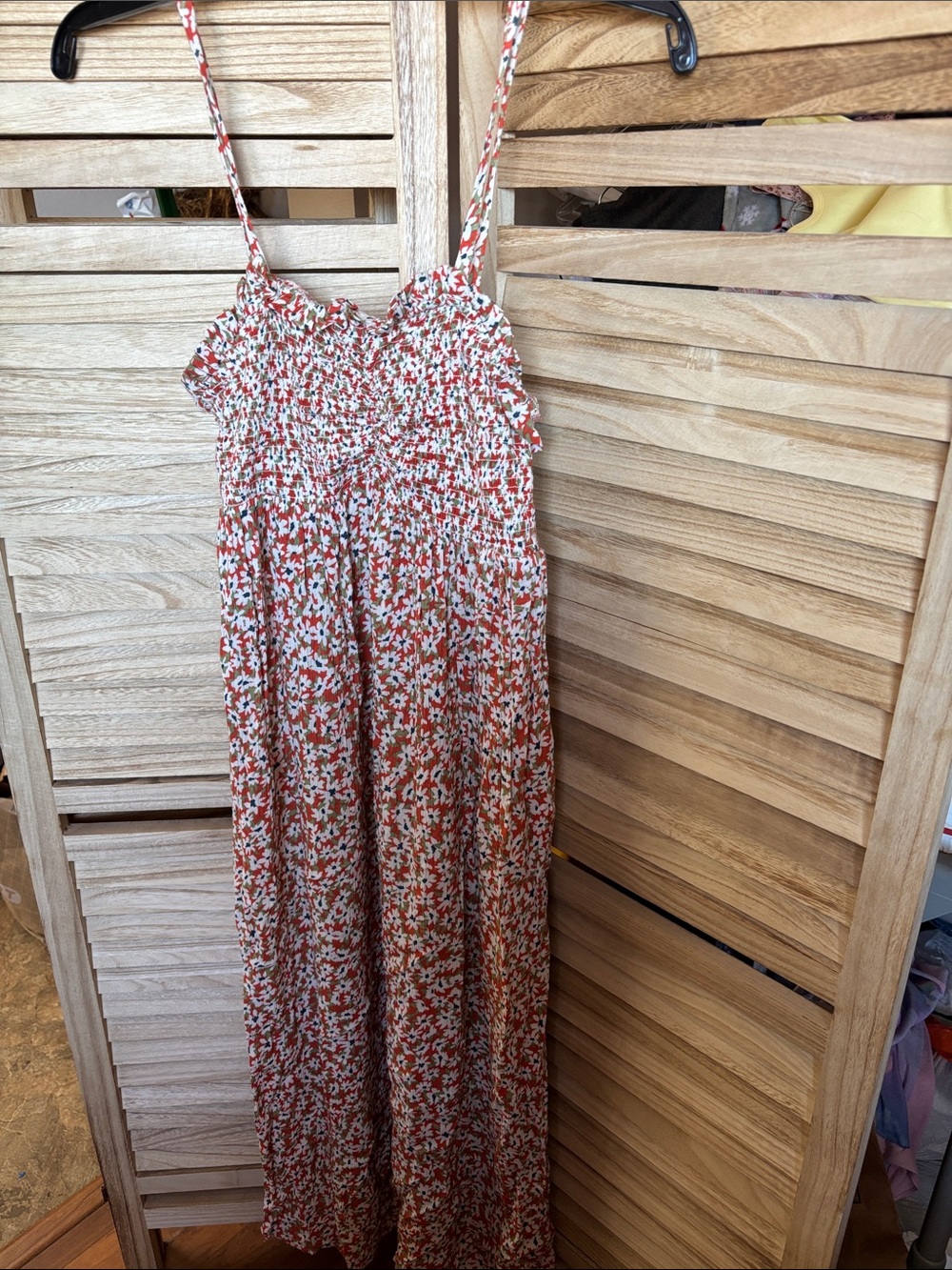 Patrons of Peace Smocked Maxi Dress in Rust & White Small